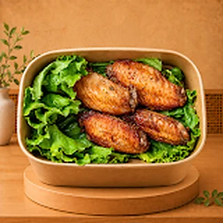Lemongrass chicken wings - Cánh Gà Sả Crispy lemongrass chicken wings on fresh lettuce, a Nón Lá Express appetizer