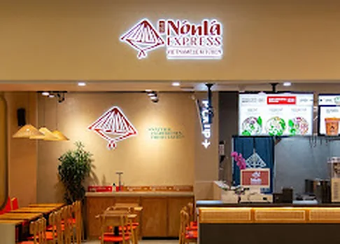 Nón Lá Express Vietnamese Kitchen signage and pickup window at Tangram Food Hall, Flushing NY