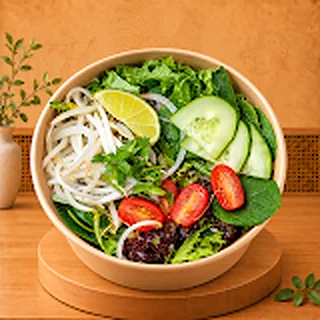 Viet Salad with Ginger Sauce - Gỏi Viet salad with greens, strawberries, cucumber and rice vermicelli with ginger dressing